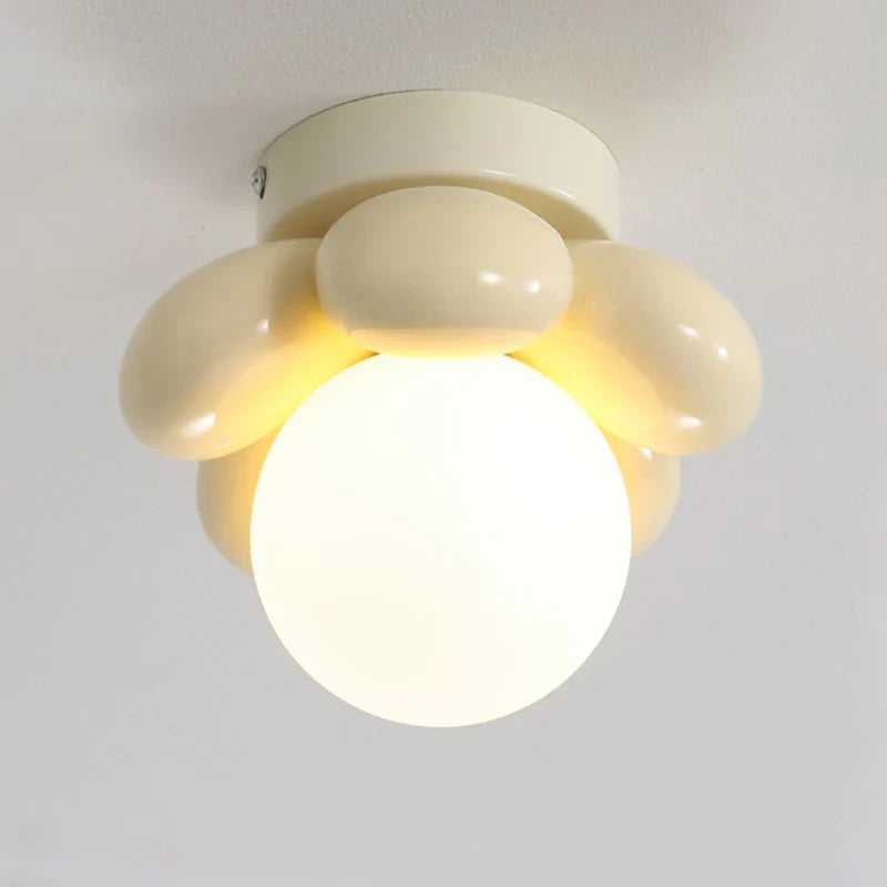 Afralia™ Nordic Glass Ball Flower Ceiling Lamp Cream LED Lights for Corridor Balcony & Porch