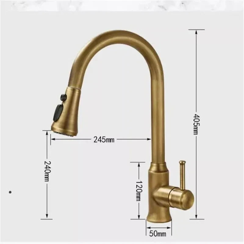 Afralia™ Antique Brass Kitchen Faucet 360° Rotation Sink Mixer Tap - Tuqiu Design