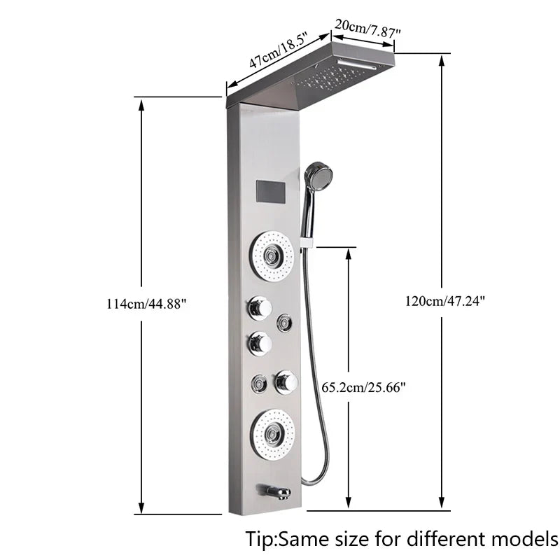 Afralia™ LED Shower Panel Column Faucet with Rainfall Waterfall, Back Jet, Mixer Tap