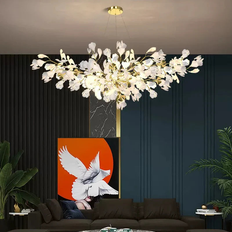 Afralia™ Ginkgo Leaf Ceramic Chandelier Pendant Lamp - LED Lighting for Home Decor & Bar