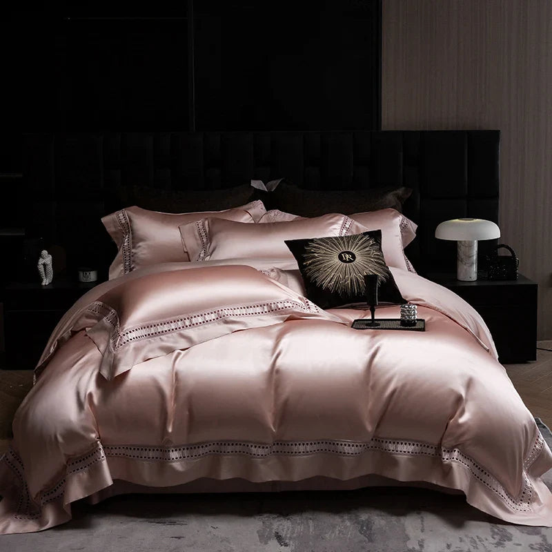 Afralia™ 1000TC Egyptian Cotton Luxury Satin Bedding Set with Wide Hollow Edge