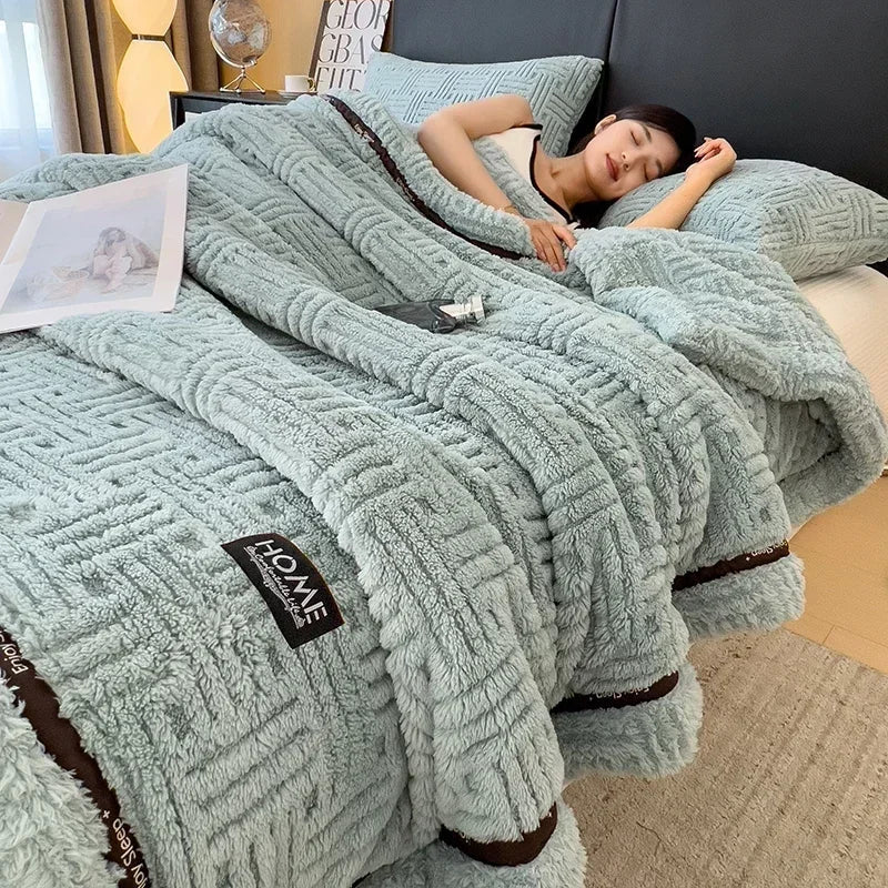 Afralia™ Cozy Fluffy Fleece Blanket for Autumn Winter, Soft Warm Maternal Child Bed Sofa Cover