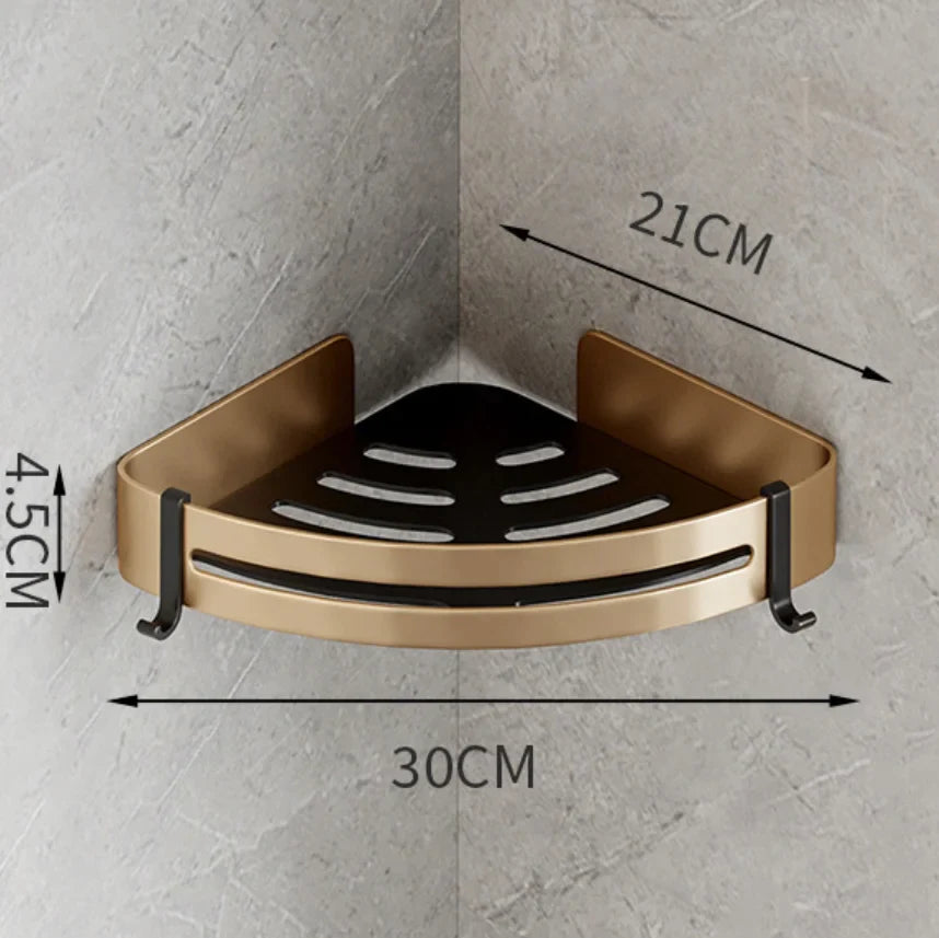 Afralia™ Gold Bathroom Corner Shelf: Wall-Mounted Triangle Storage Rack for Toiletries