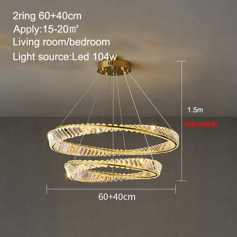 Afralia™ Crystal Ring Ceiling Lamp - Modern Luxury LED Chandelier for Master Bedroom & Living Room