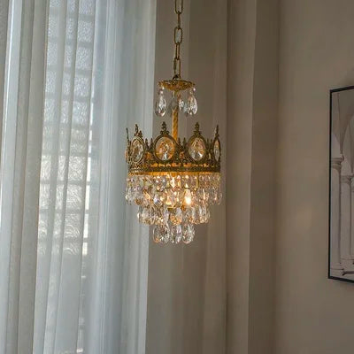 Afralia™ Crystal Crown Chandelier LED Pendant Light for Living Bedroom - Modern Luxury Vintage French Lighting