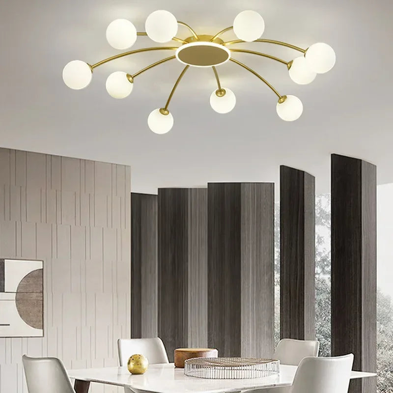 Afralia™ Ball Glass Ceiling Light in Gold for Living Room, Dining, Bedroom by Afralia™