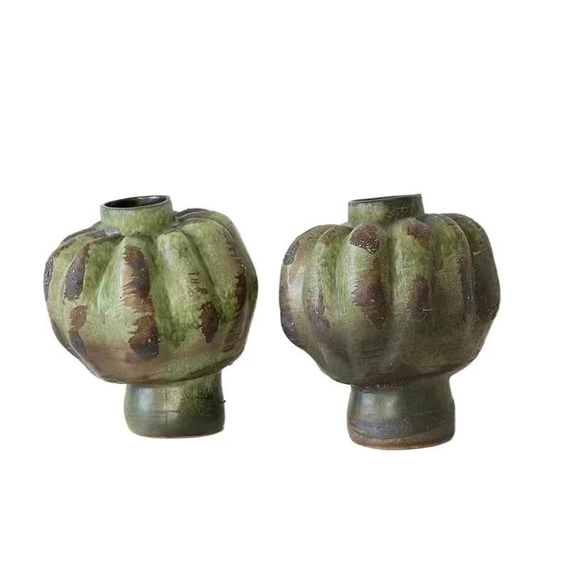 Afralia™ Green Vintage Ceramic Vase Flower Arrangement Table Decoration Room Aesthetic Decor
