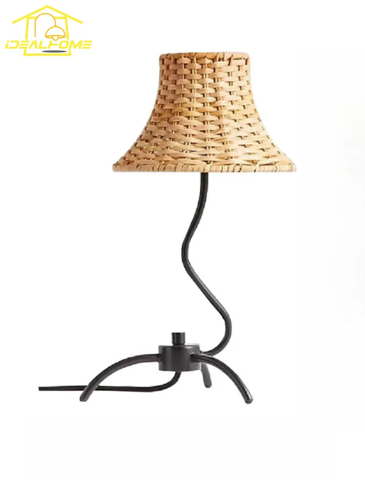 Afralia™ Retro Rattan Weaving Table Lamp LED E27 for Living Room Bedroom Décor.
