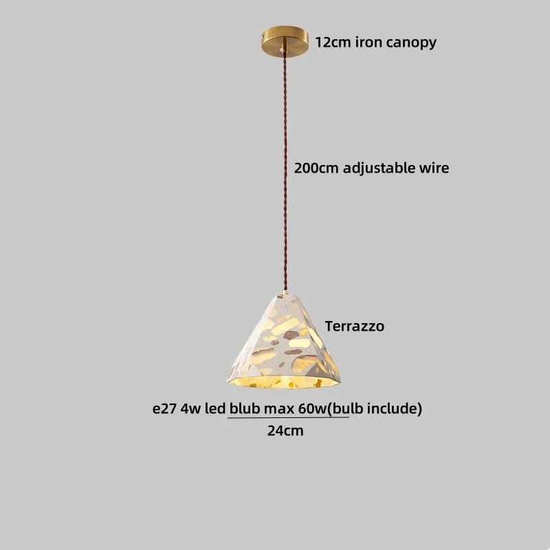 Afralia™ Terrazzo Brown Wood LED Pendant Light Fixture Stone Hanging Lamp