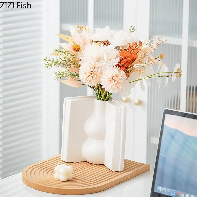 Afralia™ Creative Flowers Desk Decoration Vase | Artificial Floral Decor for Aesthetic Rooms