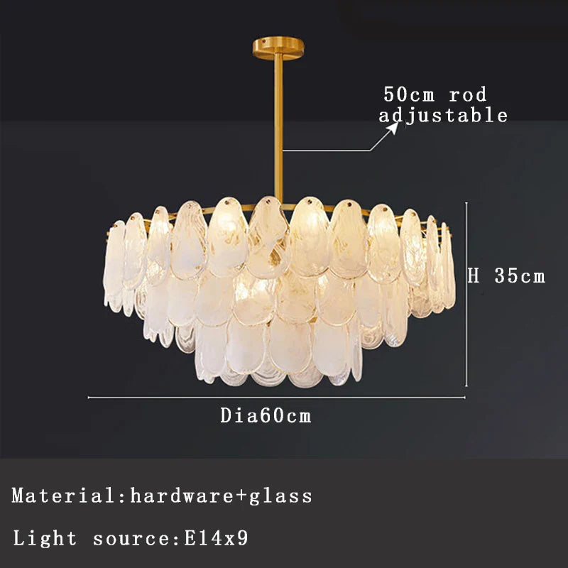 Afralia™ Golden French Modern Glass Chandelier Light, LED Indoor Decorative Lighting Fixture