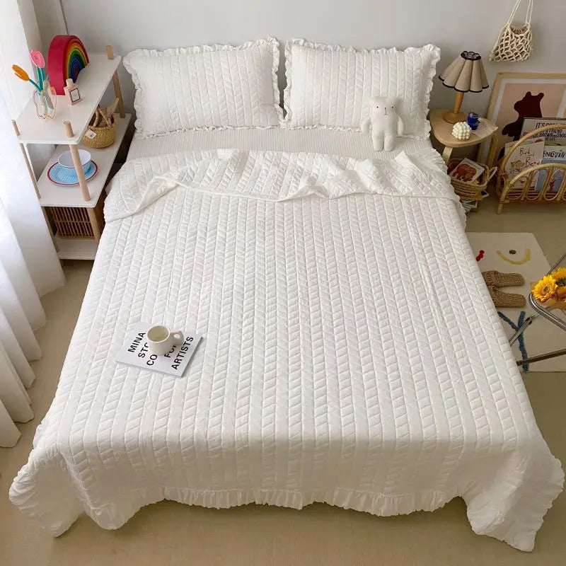 Afralia™ Korean Style Washed Solid Color Quilt Blanket for Summer Bedspread
