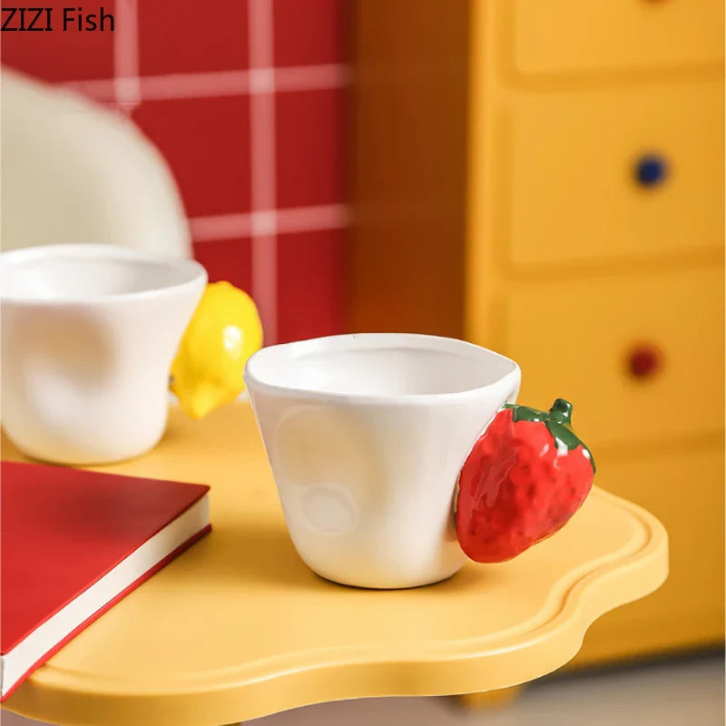 Afralia™ Ceramic Strawberry Lemon Mug for Dining and Coffee, Tea Cup for Fruits Juice
