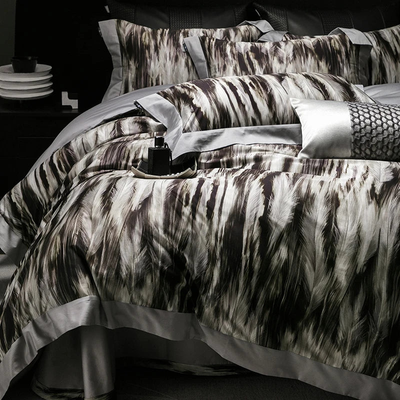 Afralia™ Feather Leopard Print Luxury 1000TC Egyptian Cotton Bedding Set