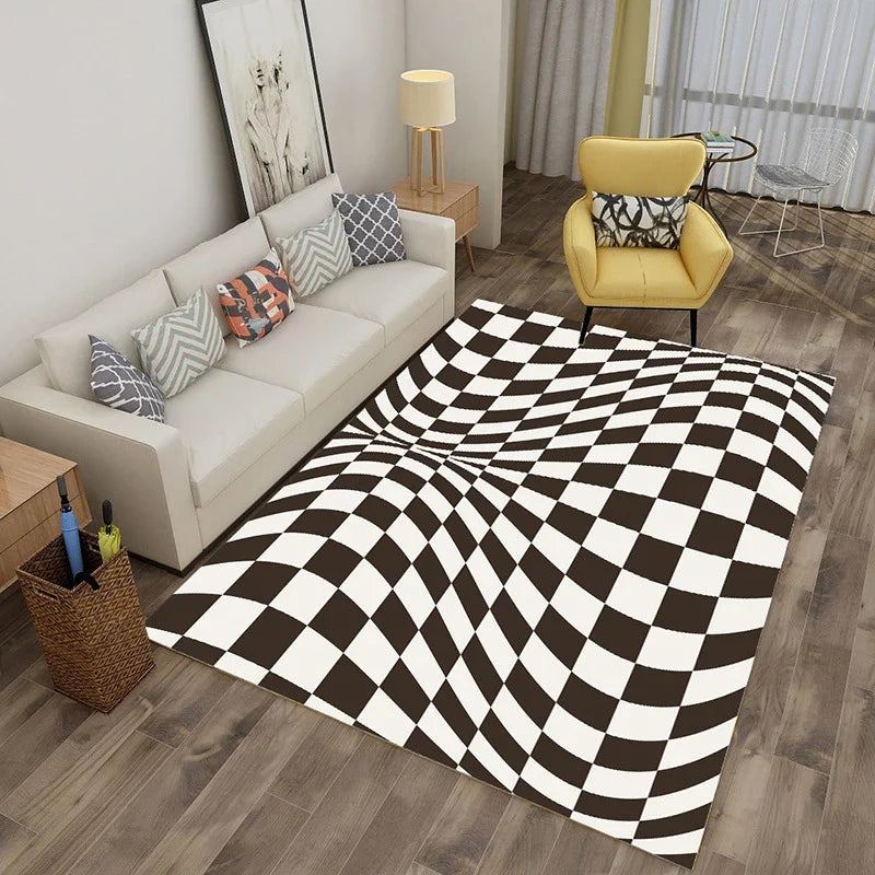 Afralia™ Checkered Vertigo Carpets: 3D Stereoscopic Living Room Rugs in Crystal Velvet