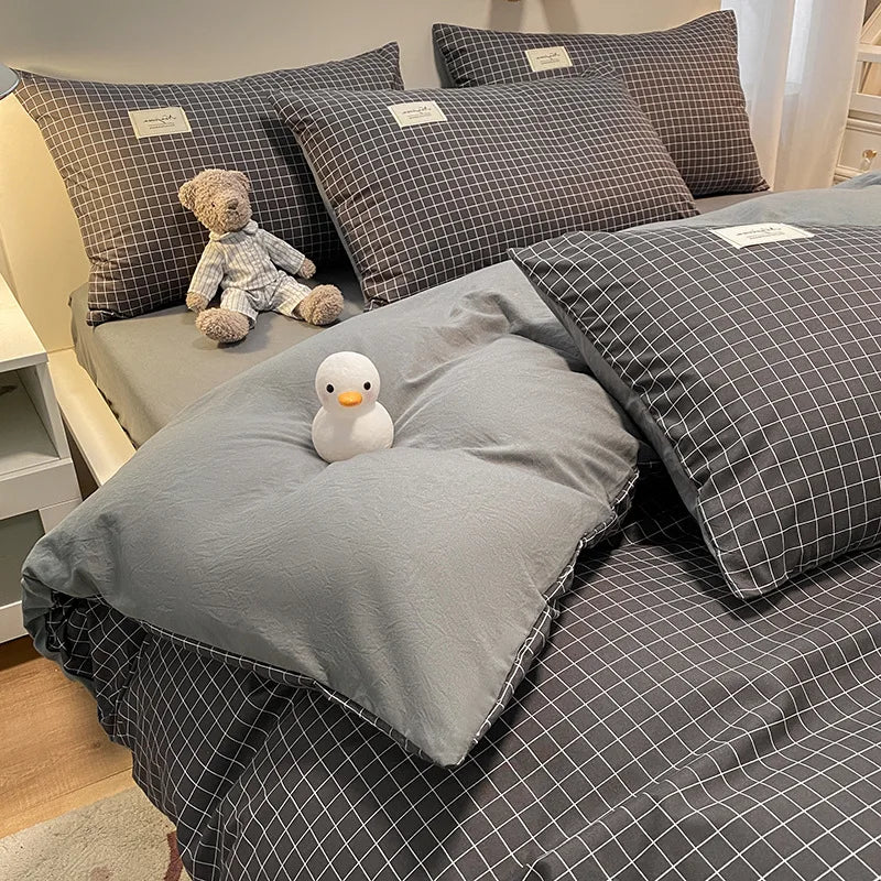 Afralia™ Cozy Plaid Duvet Cover | Simple Nordic Comforter Cover | Non-Fading Washed Cotton Bedding