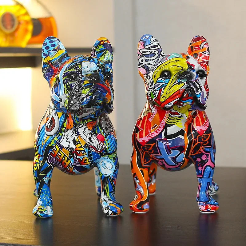 Afralia™ Standing Graffiti Bulldog Statue, Resin Dog Crafts, Home Office Decoration