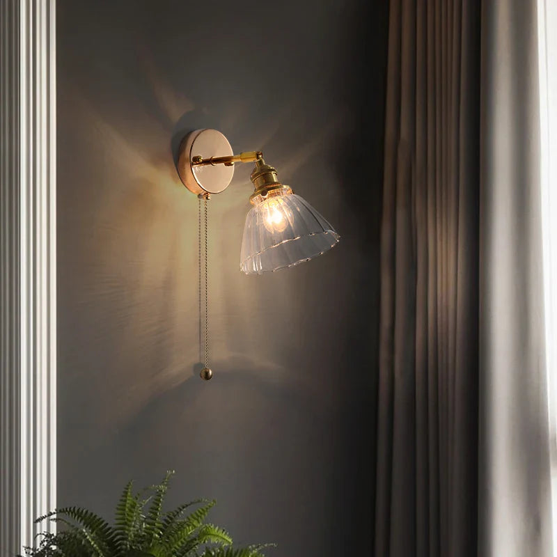 Afralia™ Rotatable LED Wall Sconce Clear Glass Reading Lamp with Pull Chain Switch