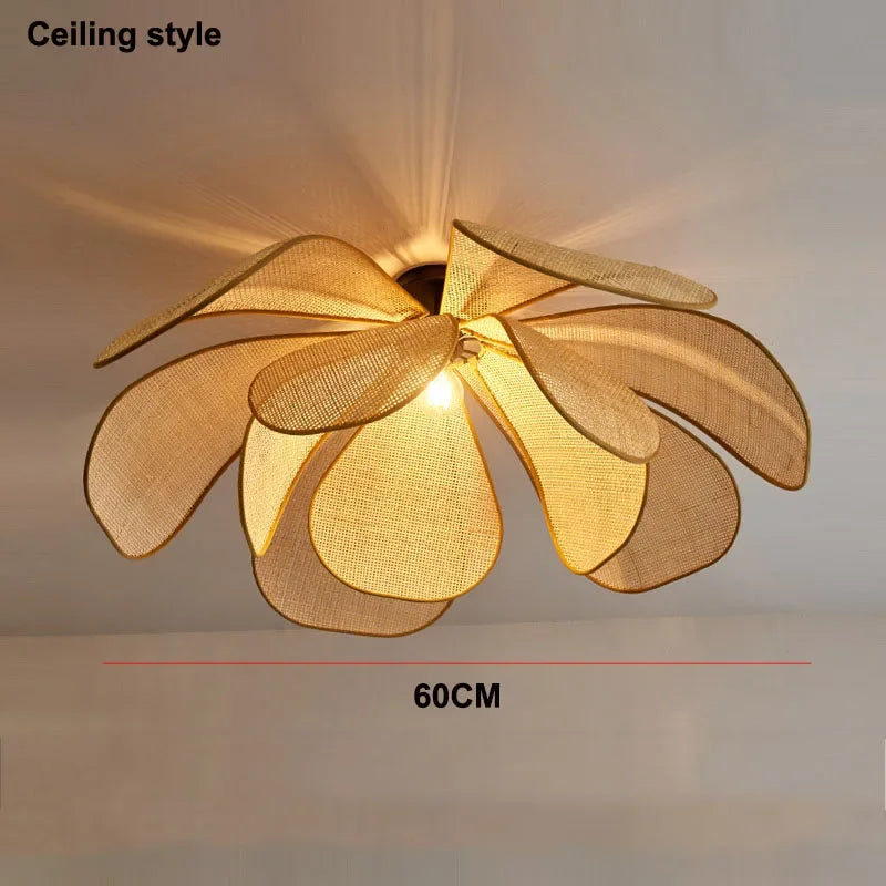 Afralia™ Rattan Flower Chandelier: Handmade Woven Lampshade for Living & Dining Room Lighting