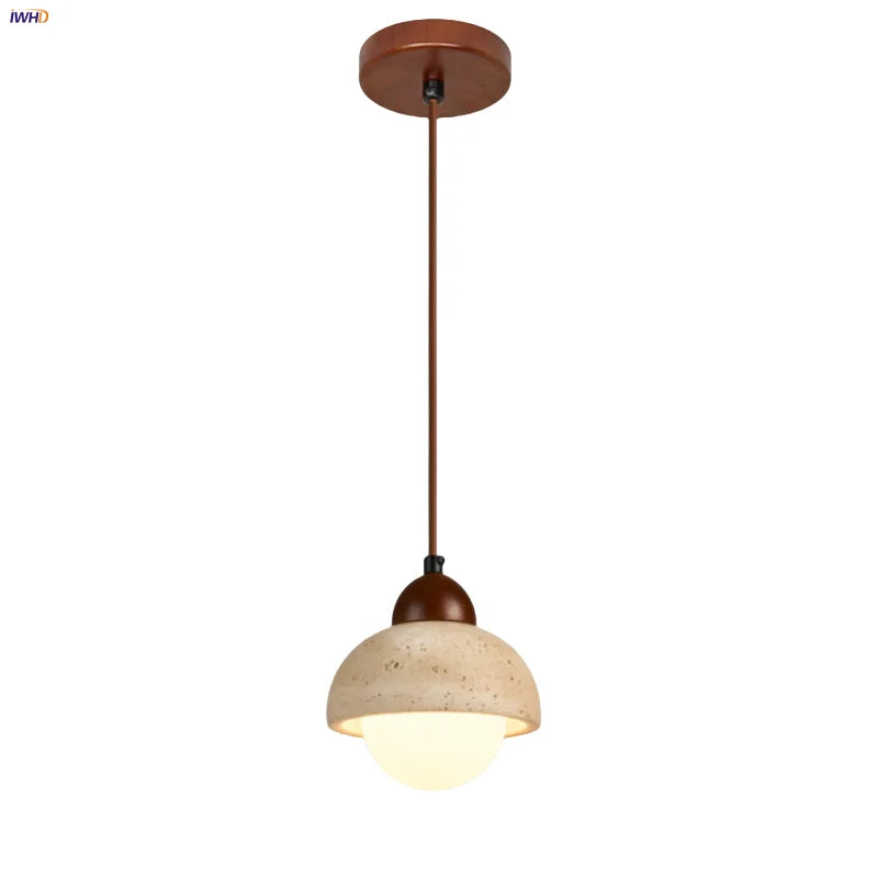 Afralia™ Yellow Travertine LED Pendant Lamp with White Glass Canopy