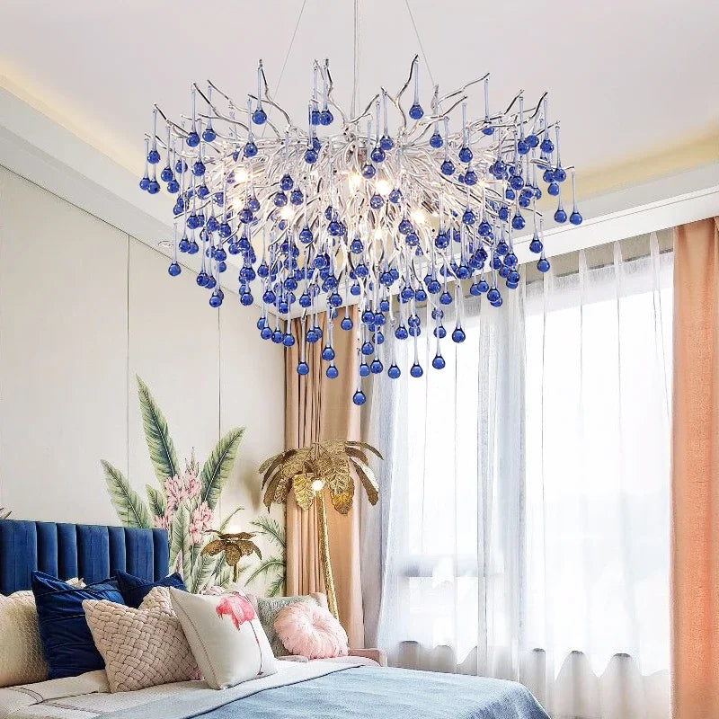 Afralia™ Pink Crystal Chandelier: Luxury Children's Room Decor Water Drop Ceiling Fixture