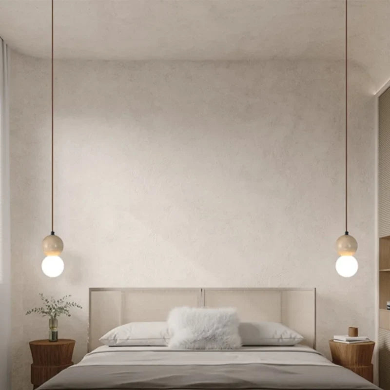 Afralia™ LED Gourd Pendant Light Aisle Hotel Living Room Fixture Glass Travertine Hang Lamp