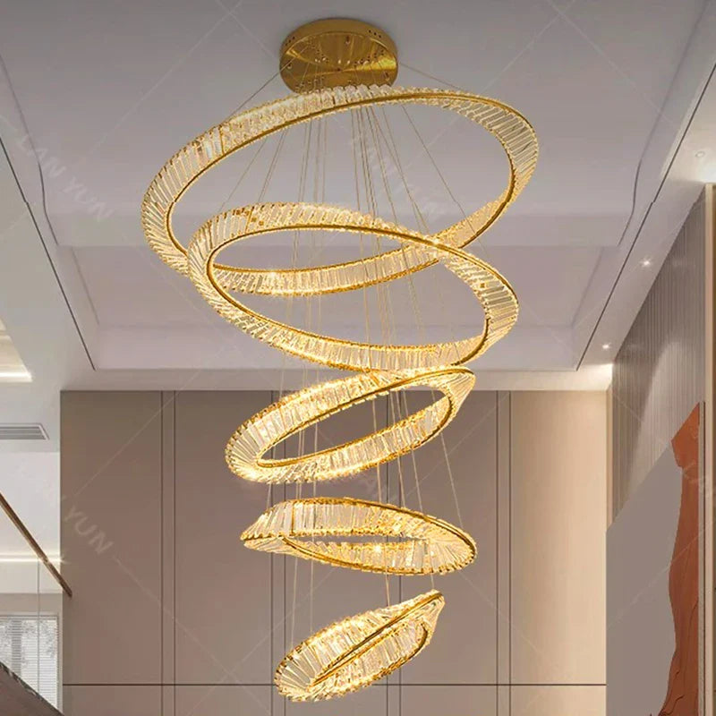 Afralia™ Crystal Chandelier Stair Pendant Lamp Living Room Pendant Lights Interior Lighting