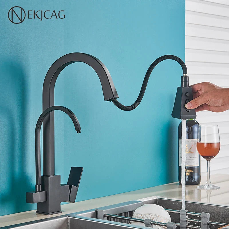 Afralia™ Matte Black Pull-Out Kitchen Faucet With Filtered Water, Cold and Hot Mixer