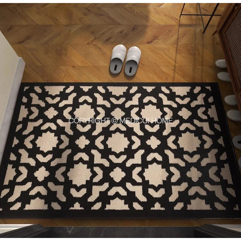 Afralia™ Houndstooth Black Ivory Area Rug Decor Carpet Doormat Floor Mat