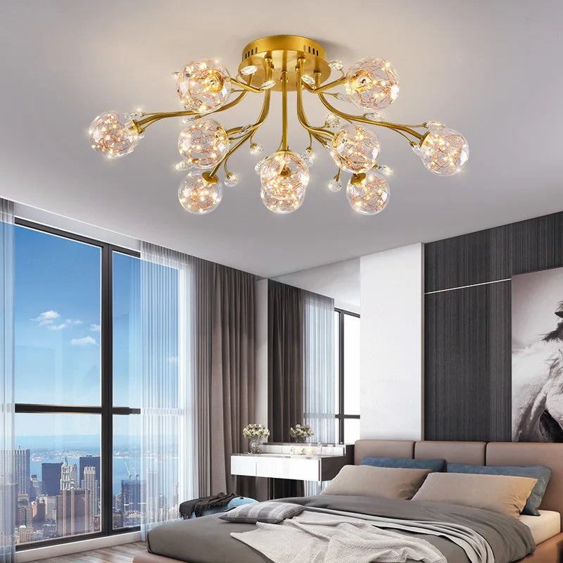 Afralia™ Dendritic Crystal Ceiling Lamp: Nordic Luxury Glass Flower Chandelier for Bright Decor