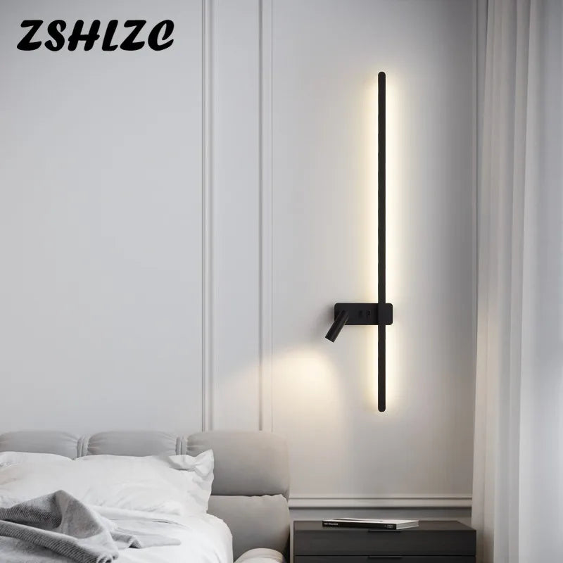 Afralia™ LED Wall Sconce Spotlight for Living Room Bedroom - Modern Black White Wall Lamp