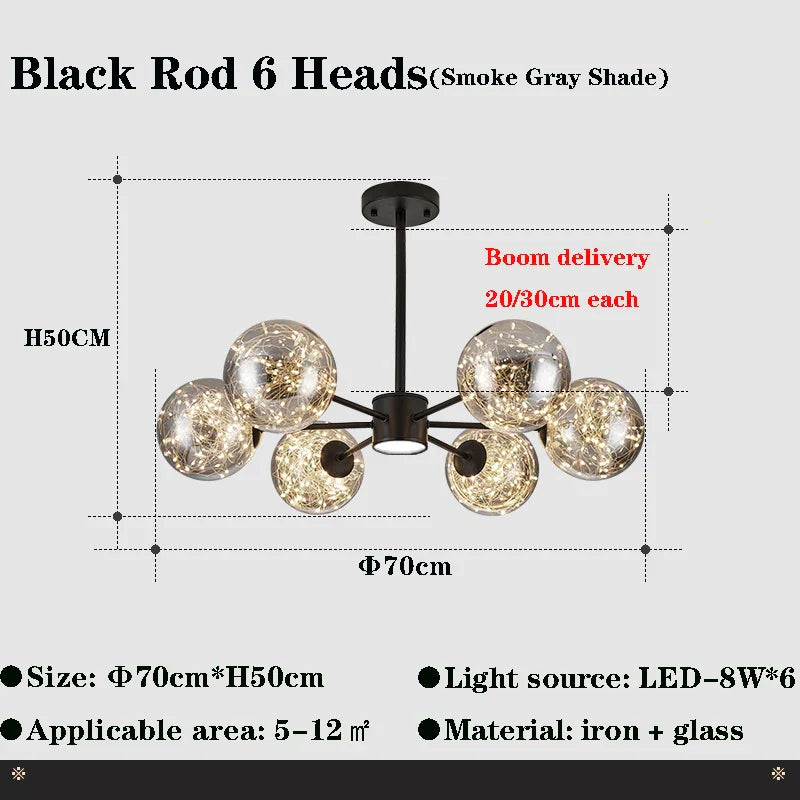 Afralia™ Glass Ball Branch Chandelier: Modern LED Crystal Ceiling Lighting for Living Room