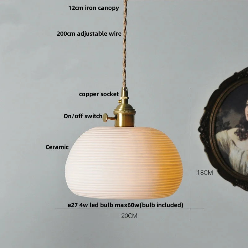 Afralia™ Copper Wood LED Pendant Light: Ceramic Modern Tassel Hanging Lamp