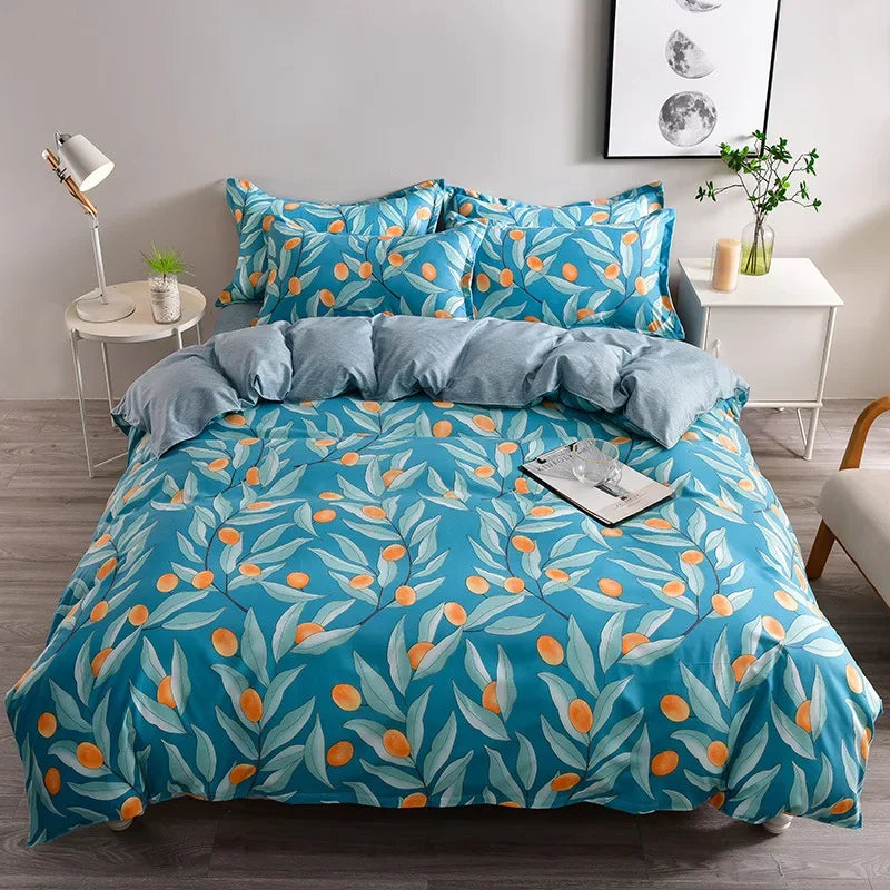 Afralia™ Plant Print Bedding Set: Skin-Friendly Duvet Cover & Bedsheet for All Seasons