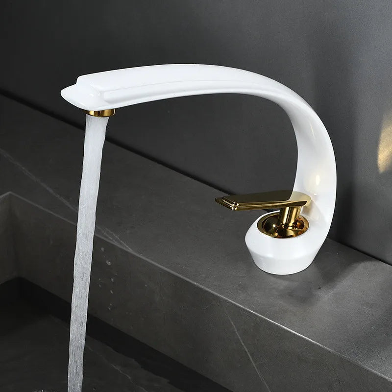 Afralia™ Gold Black Bathroom Faucet Brass Sink Mixer Tap Single Handle Hot Cold Brush Gold