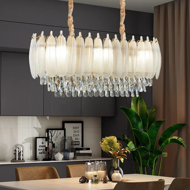 Afralia™ Crystal Feather Chandelier: Luxury French Retro LED Lamp for Living and Dining Room