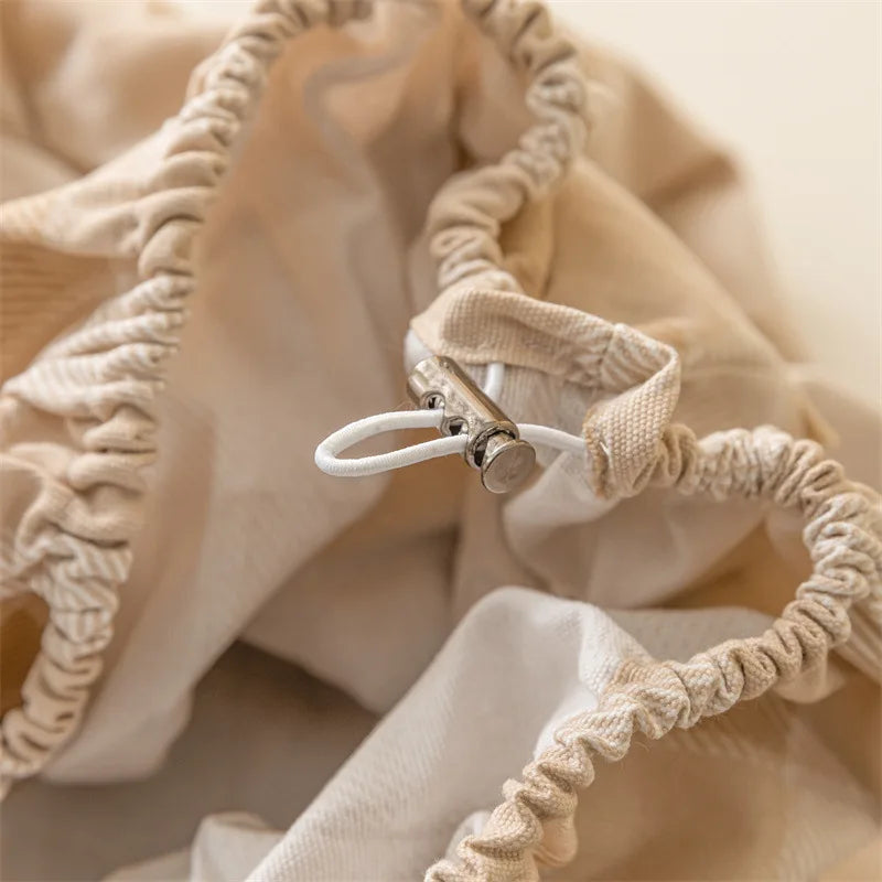 Afralia™ Coarse Cloth Prue Cotton Queen Fitted Sheet Set with Pillowcases