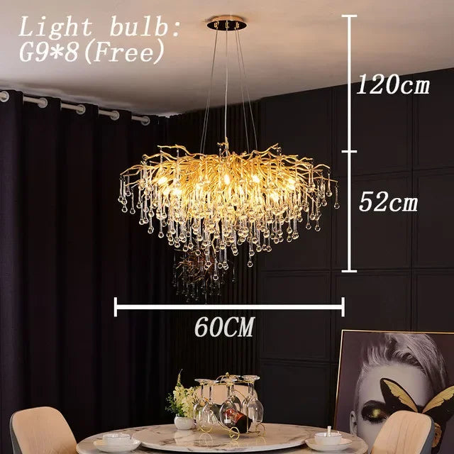 Afralia™ Crystal Water Drop LED Chandelier for Luxurious Living Room Decor.
