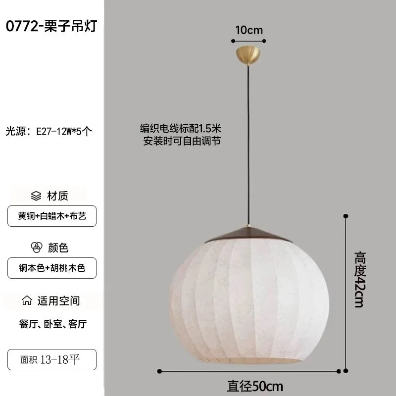Afralia™ Zen Art Decorative LED Hanging Lamp in Ash Wood and Copper