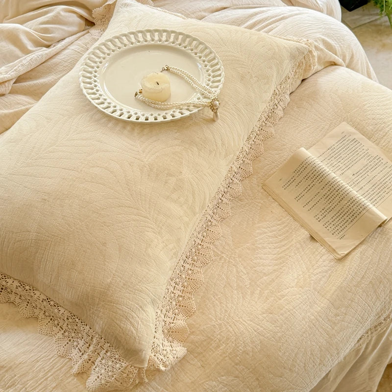 Afralia™ French Lace Ruffles Bedding Set Queen King Size 4Pcs