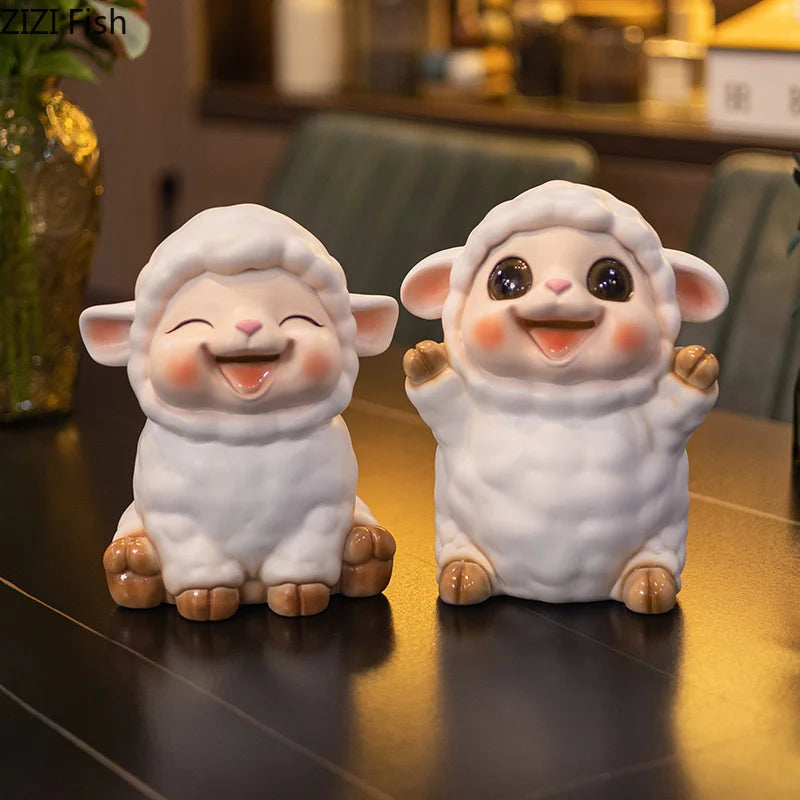 Afralia™ Little Lamb Child Savings Jar Piggy Bank Aesthetic Desk Ornament Sculpture