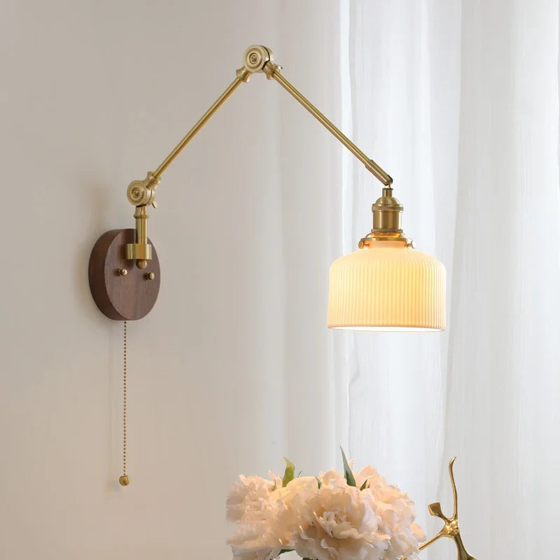 Afralia™ LED Wall Light Walnut Copper Modern Style Hallway Bedroom Living Room