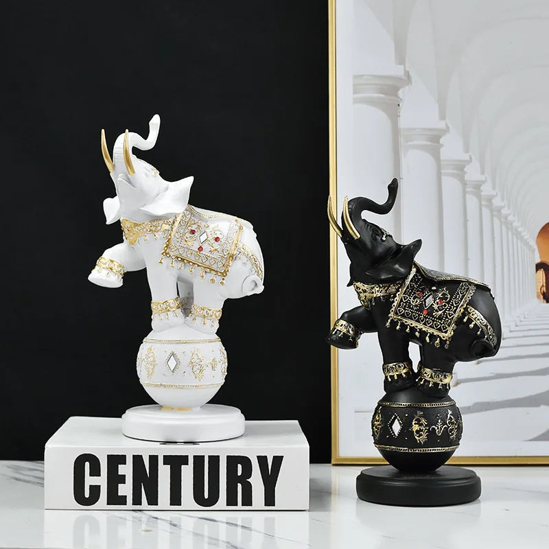 Afralia™ Resin Elephant Wildlife Sculpture Figurine - Home Interior Decoration Gift