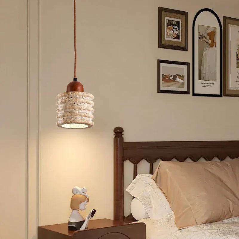 Afralia™ Yellow Travertine LED Pendant Light: Vintage Japanese Style for Bedroom, Kitchen, Living Room