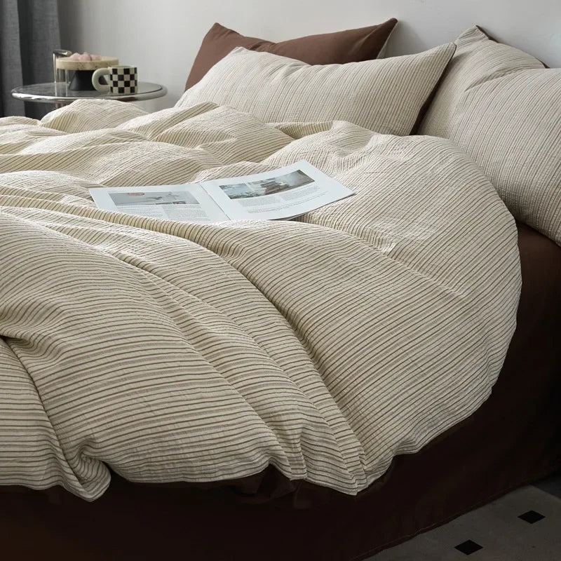 Afralia™ Nordic Cotton Jacquard Bedding Set: Super Soft Striped Duvet Cover Kit