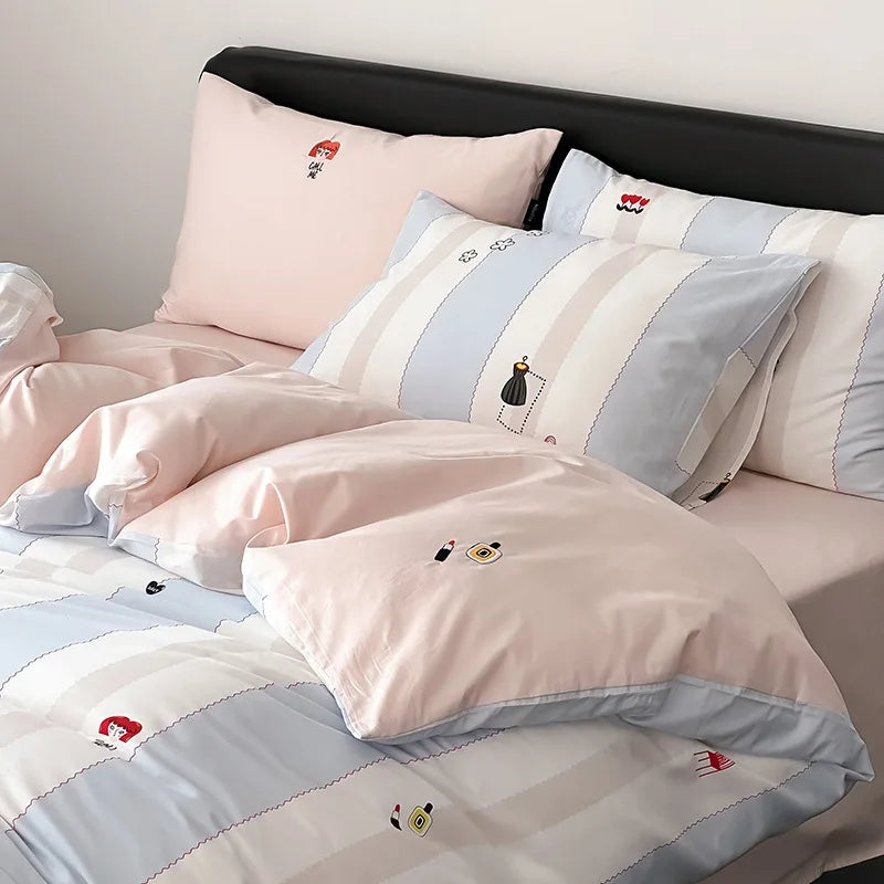 Afralia™ Embroidered Cotton Duvet Cover Set, King Size Bedding Set with Soft Bed Sheet