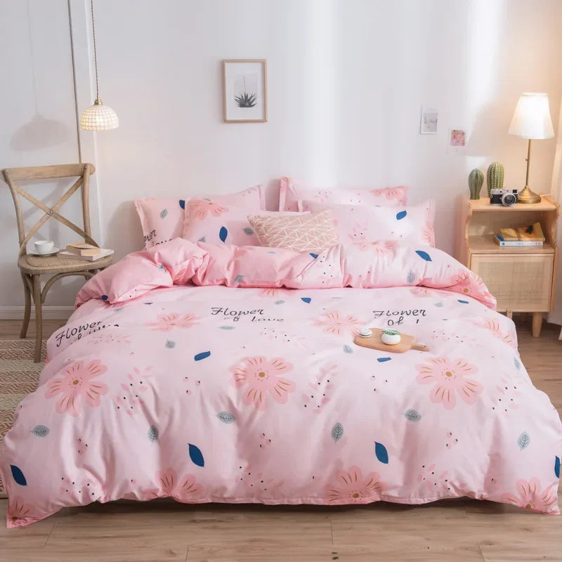 Afralia™ Cartoon Print Bedding Set - Queen/King Size Duvet Cover, Sheets, Pillowcases