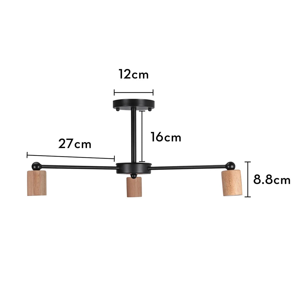 Afralia™ Nordic Loft Chandelier Wood Metal Vintage Ceiling Lamp E27 3/5 Lights for Home Lighting