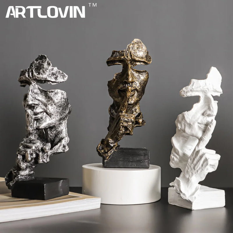 Afralia™ Thinker Abstract Face Sculpture Modern Home Decor Resin Desktop Art