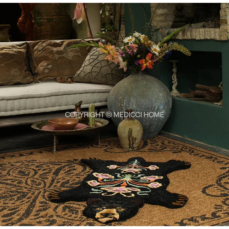 Afralia™ Boho Black Bear Rug 80x120cm: Hand Tufted Animal Shaped Area Carpet